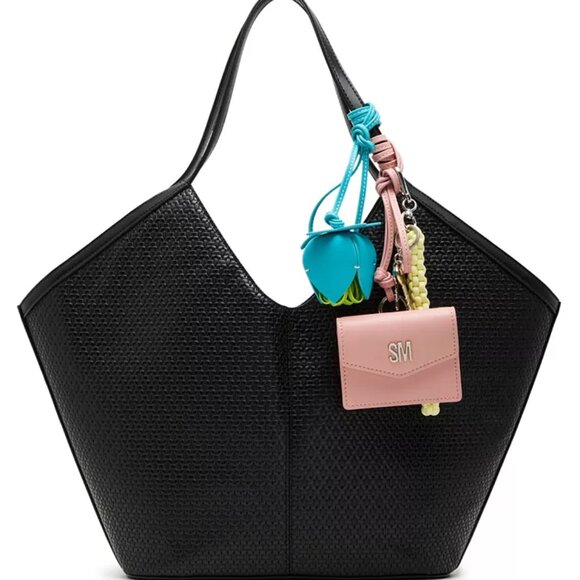 Steve Madden, Embossed Woven X-Large Tote Bag, Black, w/Colorful Bag Charms, NWT - Picture 14 of 16